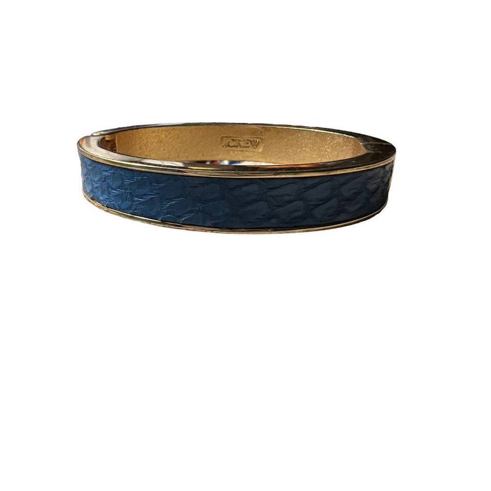 J Crew Clamper Bracelet Gold Tone Blue Snakeskin Leather 7"